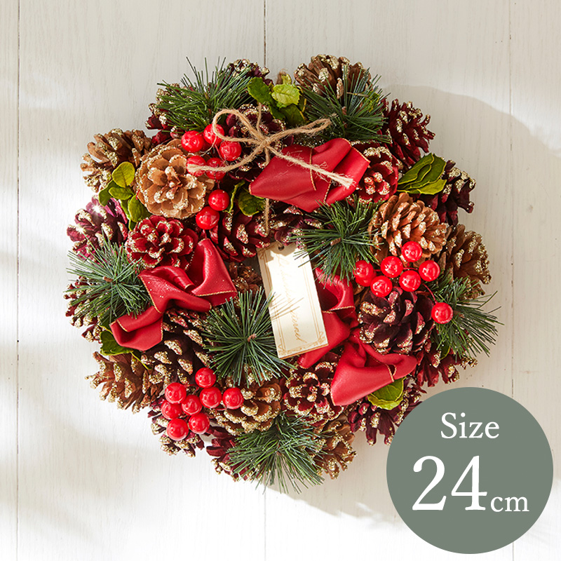 クリスマスリース 直径24cm Glitter Pine & Accent Ribbon Wreath S