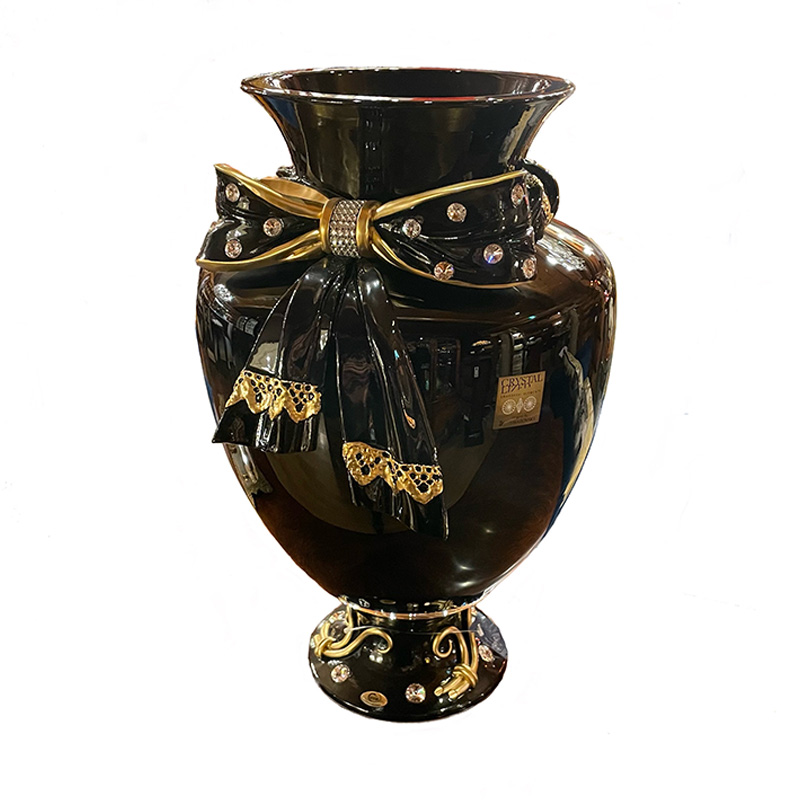 イタリア製 花瓶 ブラック 直径32cm