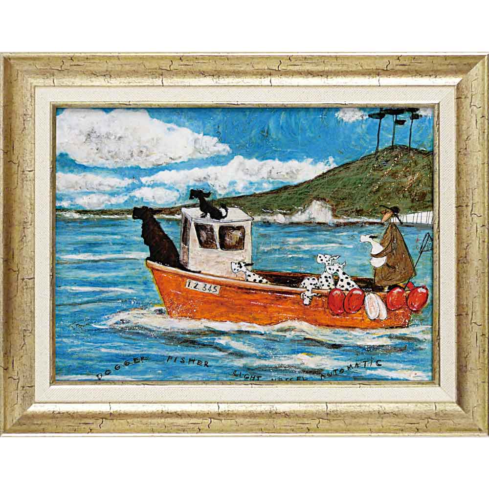 額絵 サム トフト 「犬と釣り人と小さな船」　幅47.5cm