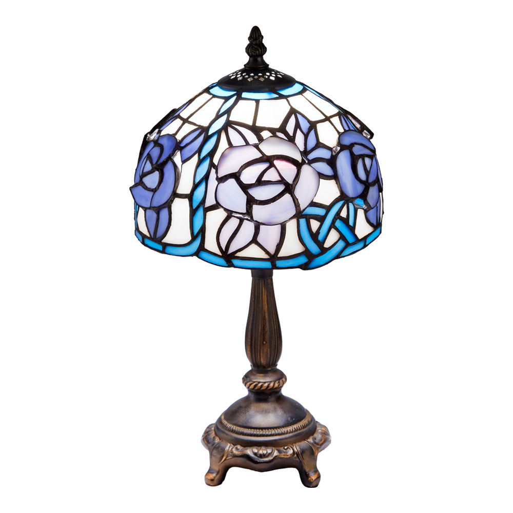 ステンドランプ 立体の薔薇 ブルー 口金E17 28007