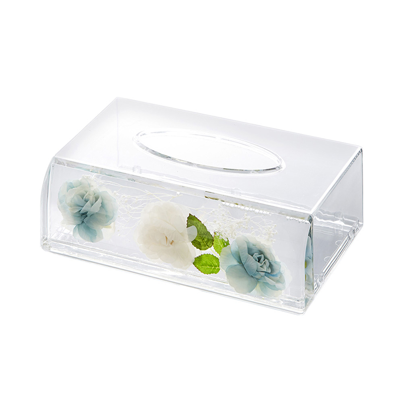 アクリル水中花 ティッシュボックスケース ホワイト&ブルー 58801