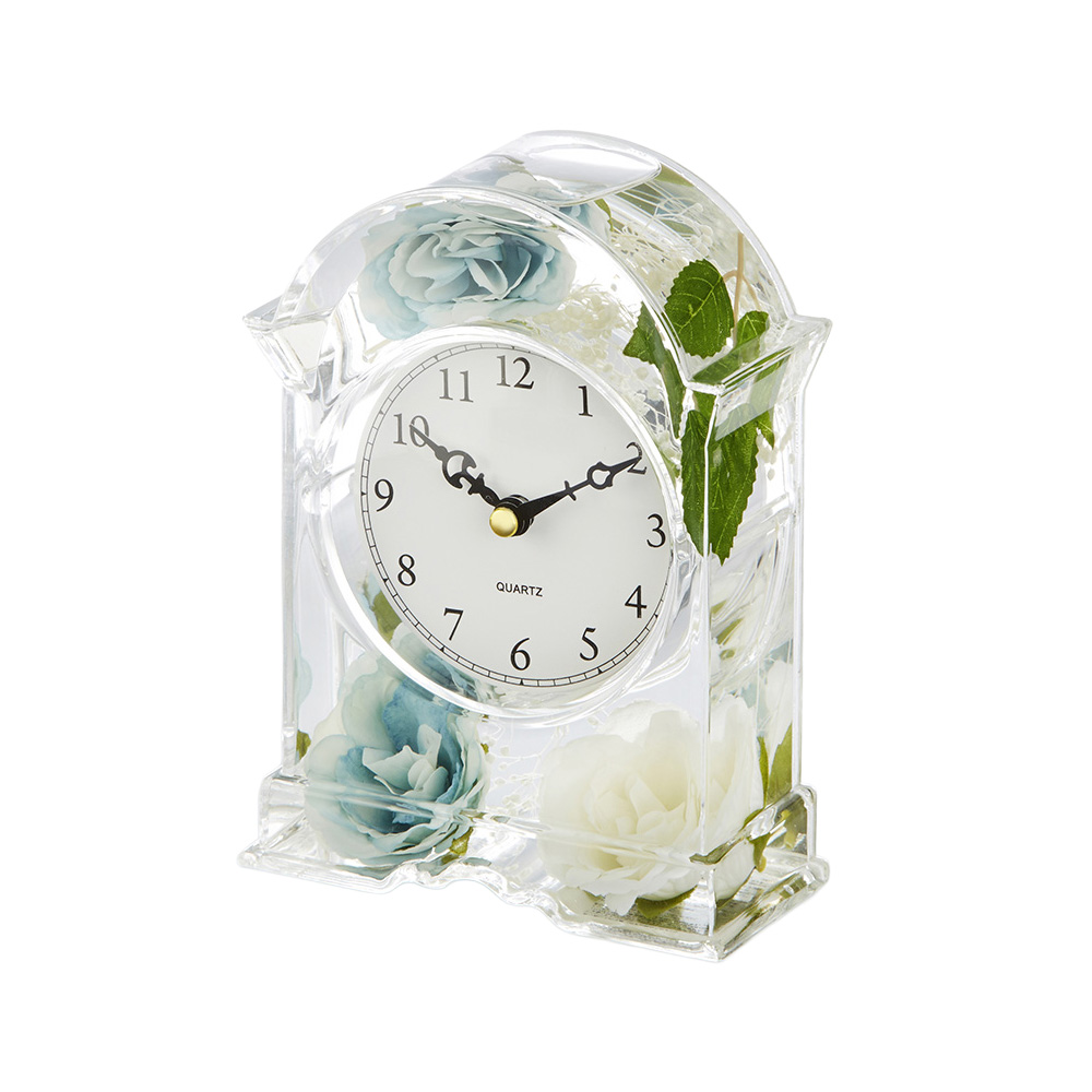 アクリル水中花 置き時計 ホワイト&ブルー 58805