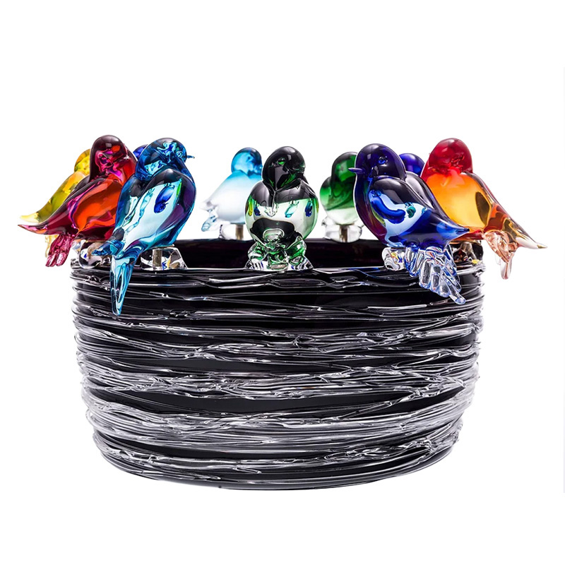 イタリア製 ザネッティ カラフルな小鳥11羽の大きな巣 AZ12-N / Zanetti Murano
