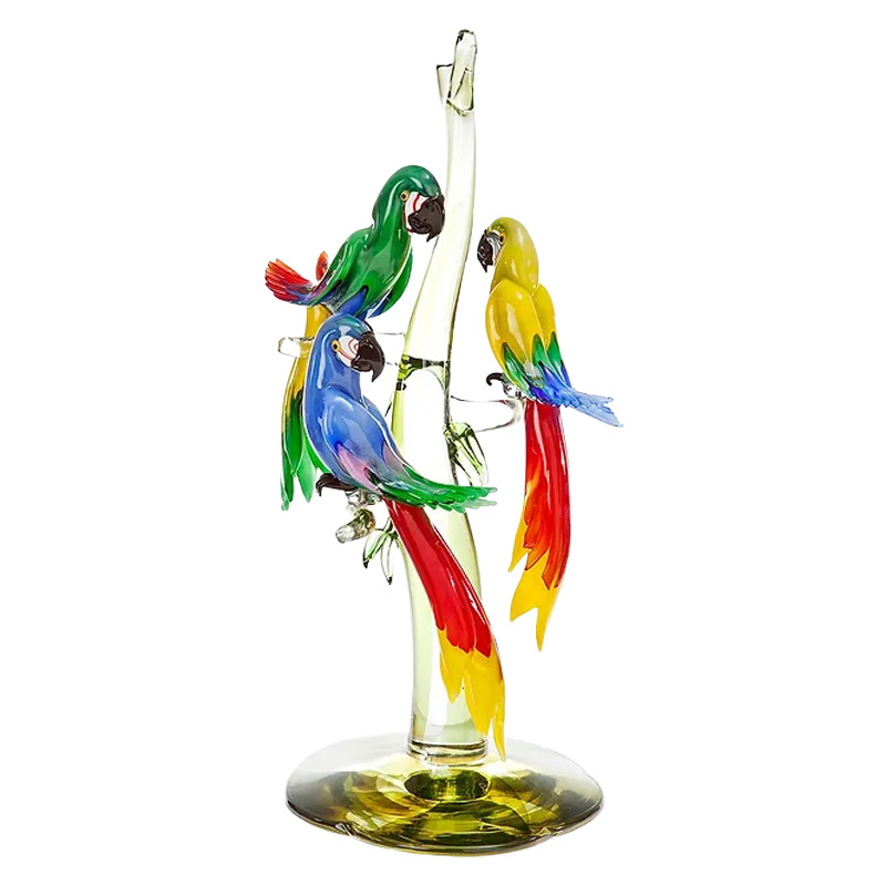 イタリア製 ザネッティ カラフルなコンゴウインコ3羽の木飾り AZ26 / Zanetti Murano