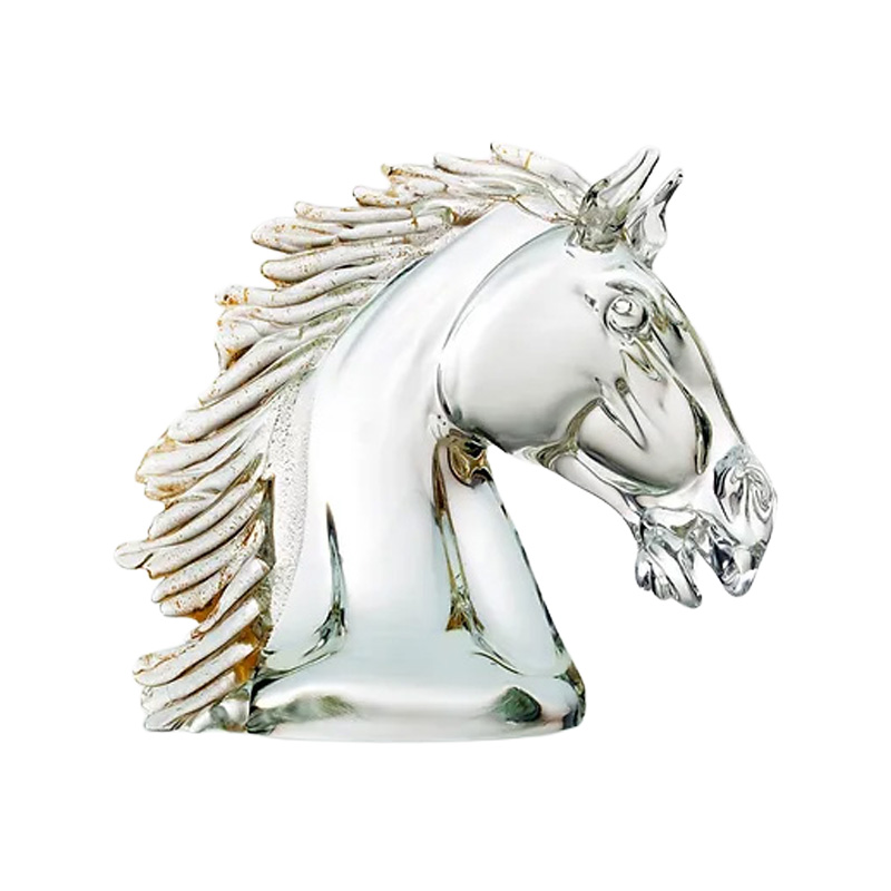 イタリア製 ザネッティ 金細工付きクリアガラスの馬頭像 AZ36 / Zanetti Murano
