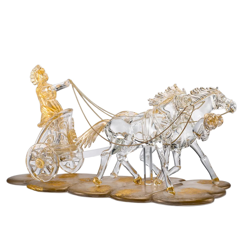 イタリア製 ザネッティ ローマ戦車(二頭立て/クリスタル＆金)ガラス台座付 AZ37 / Zanetti Murano