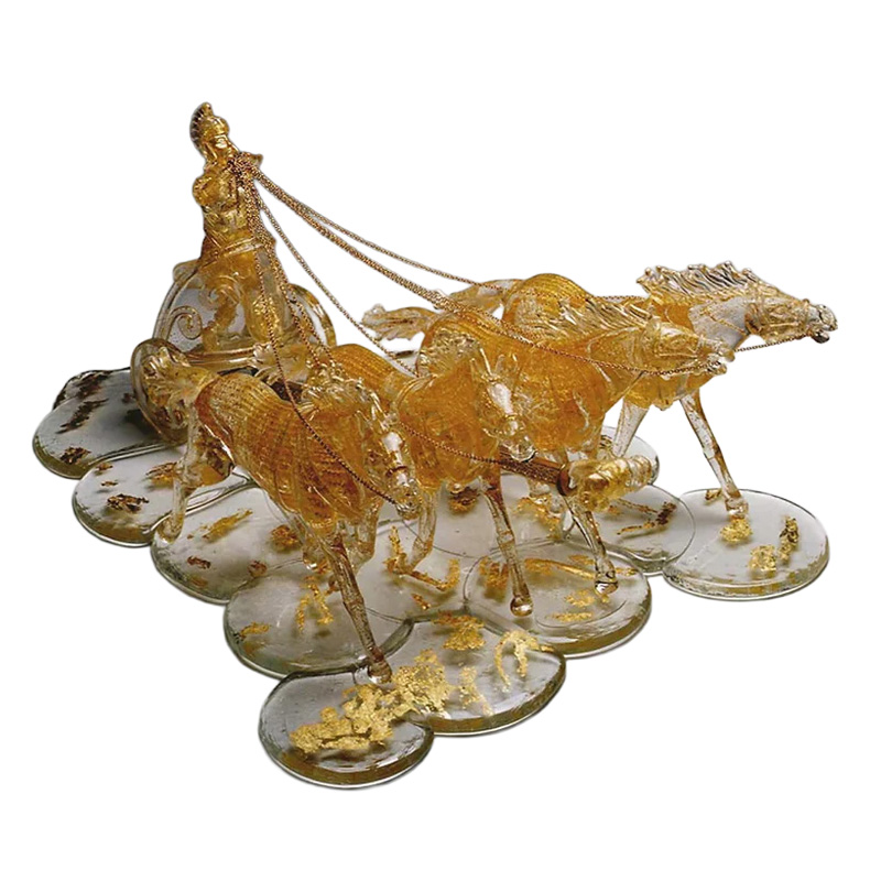 イタリア製 ザネッティ ローマ戦車(四頭立て/クリスタル＆金)ガラス台座付 AZ38 / Zanetti Murano