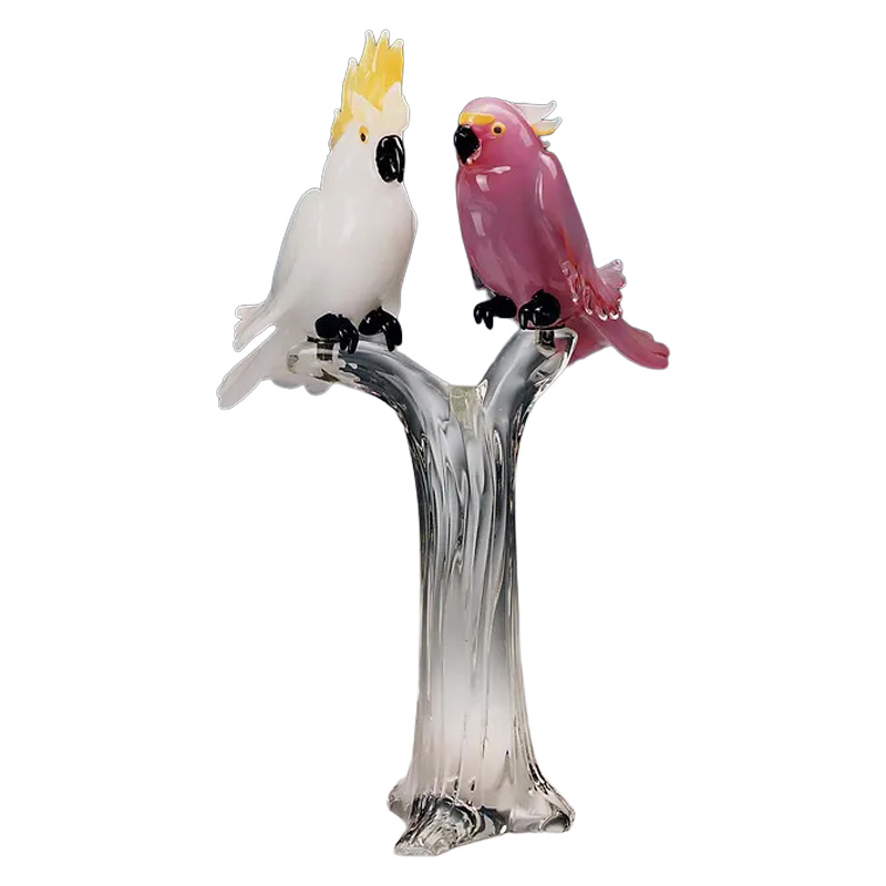 イタリア製 ザネッティ ピンクと白のオウム像(クリスタル止まり木) AZ39 / Zanetti Murano