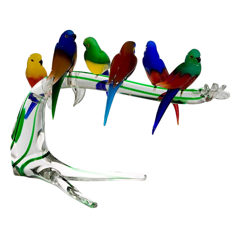 イタリア製 ザネッティ カラフルなセキセイインコ6羽の高枝飾り AZ46 / Zanetti Murano