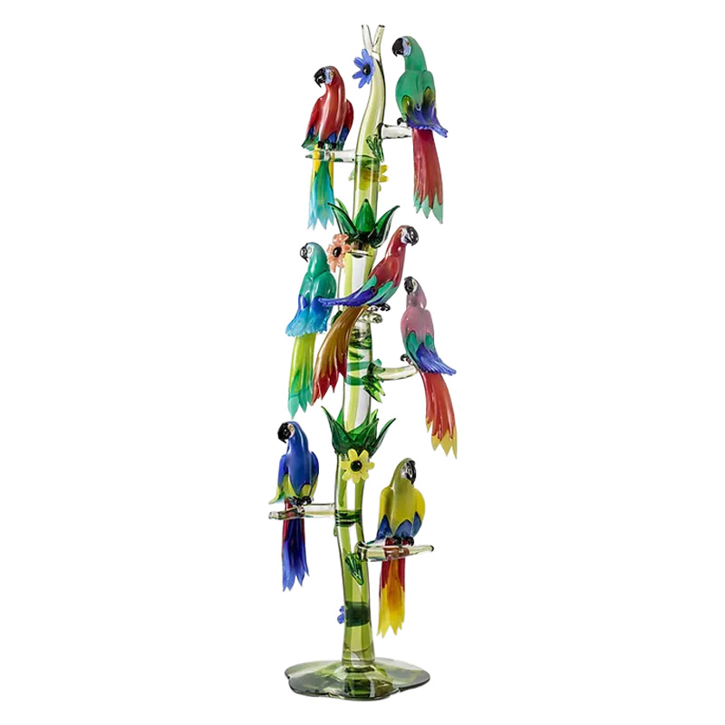 イタリア製 ザネッティ カラフルなオウム7羽の縦枝飾り AZ58 / Zanetti Murano