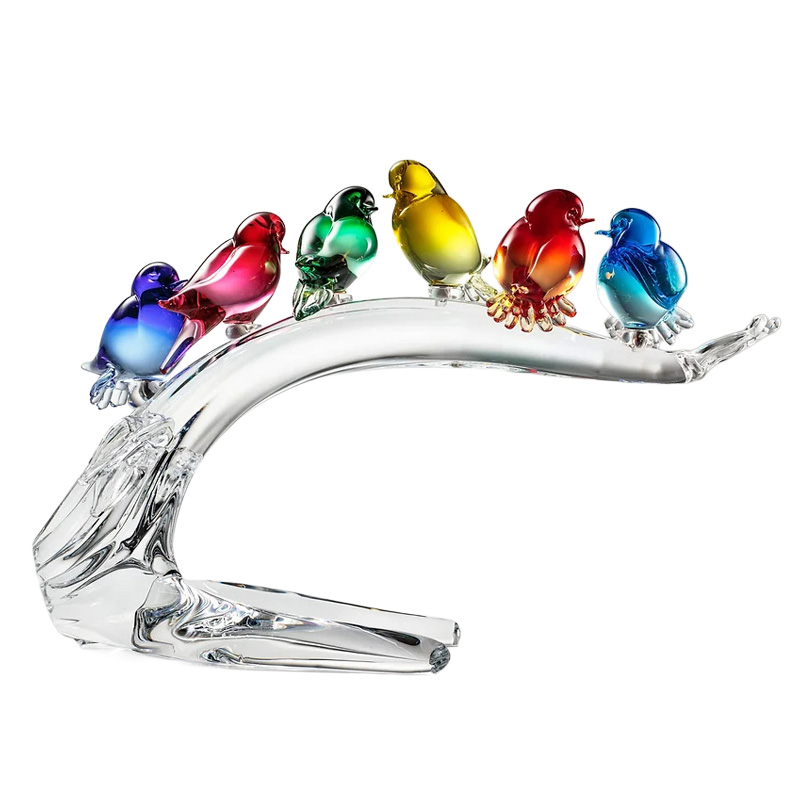 イタリア製 ザネッティ 透明枝にカラフルな小鳥6羽(クリスタル) AZ6-6-T / Zanetti Murano