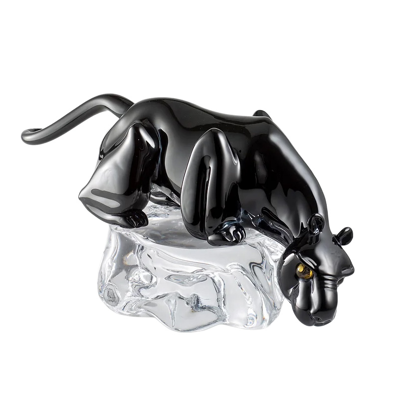 イタリア製 ザネッティ 大型黒豹像(クリスタル岩台座) AZ60-M / Zanetti Murano