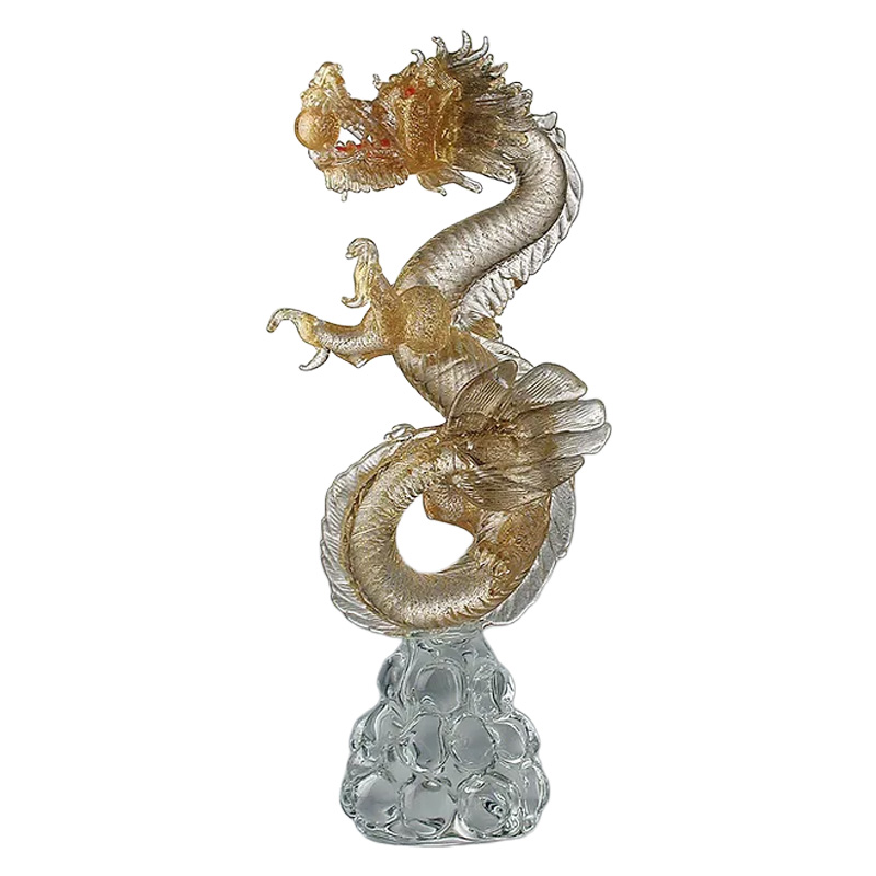 イタリア製 ザネッティ 金色の立ち姿ドラゴン(台座付) AZ66 / Zanetti Murano