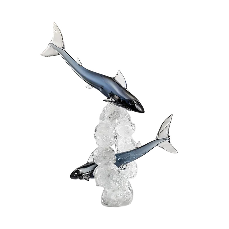 イタリア製 ザネッティ オーロラ サメ(2匹/水輪台座) AZ69 / Zanetti Murano