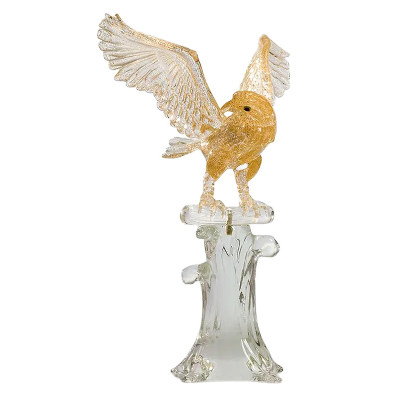 イタリア製 ザネッティ 金色ハヤブサ(翼を広げ/クリスタル台座) AZ75 / Zanetti Murano