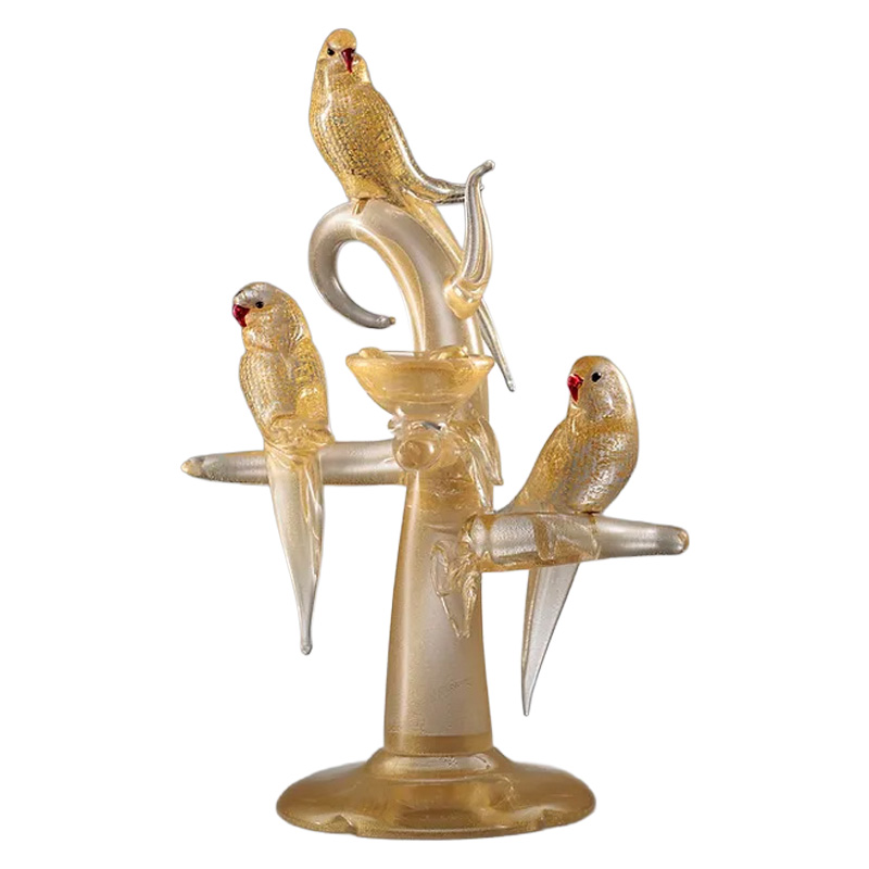 イタリア製 ザネッティ 金色の木とインコ3羽(巣付き) AZ87 / Zanetti Murano