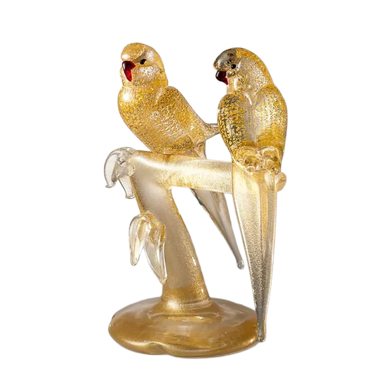 イタリア製 ザネッティ 金色の枝とインコ2羽 AZ88 / Zanetti Murano