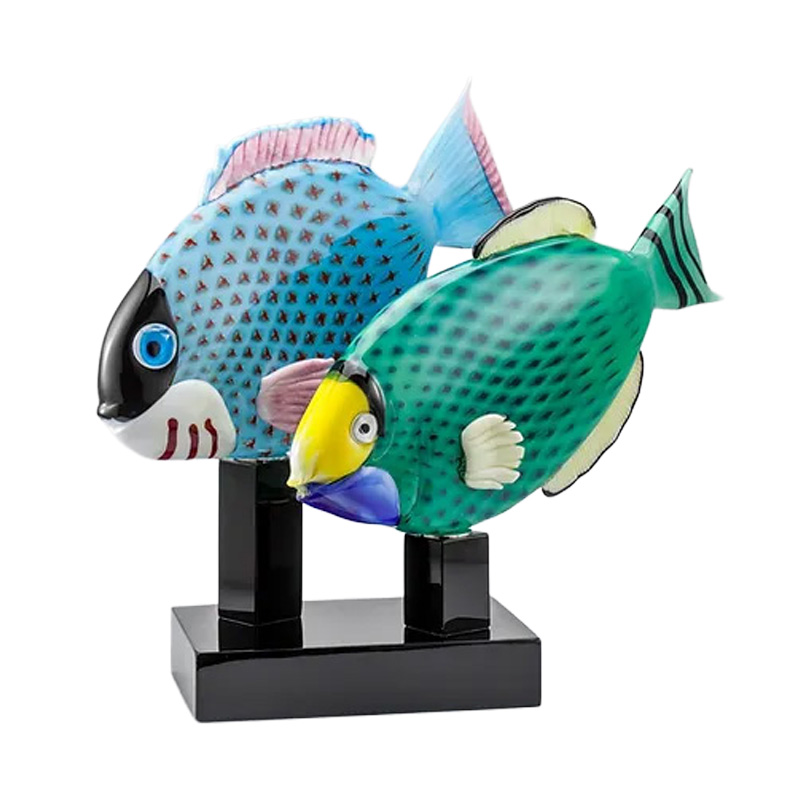 イタリア製 ザネッティ 熱帯魚(緑×淡青/黒台座) BI-COL / Zanetti Murano