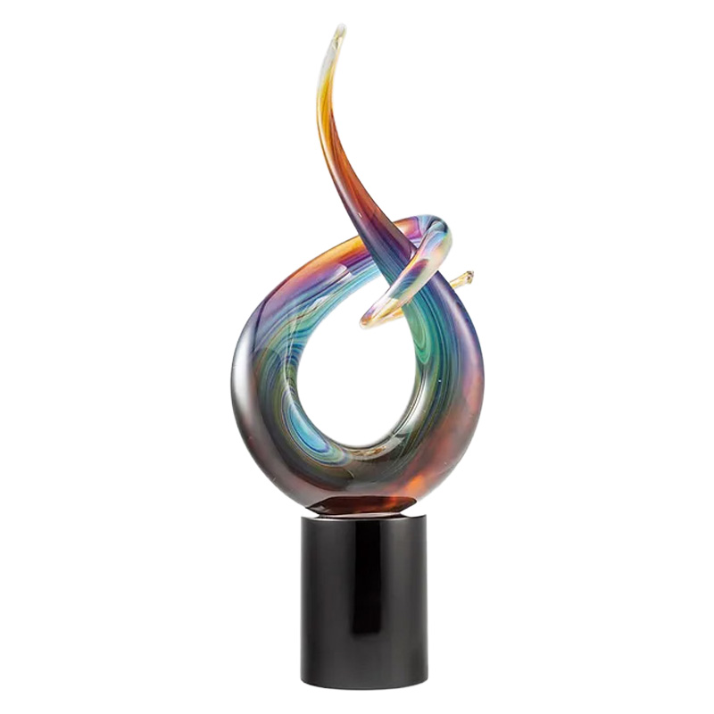 イタリア製 ザネッティ カルチェドーニオ 抽象結びオブジェ(黒円柱台座) Z18-G / Zanetti Murano