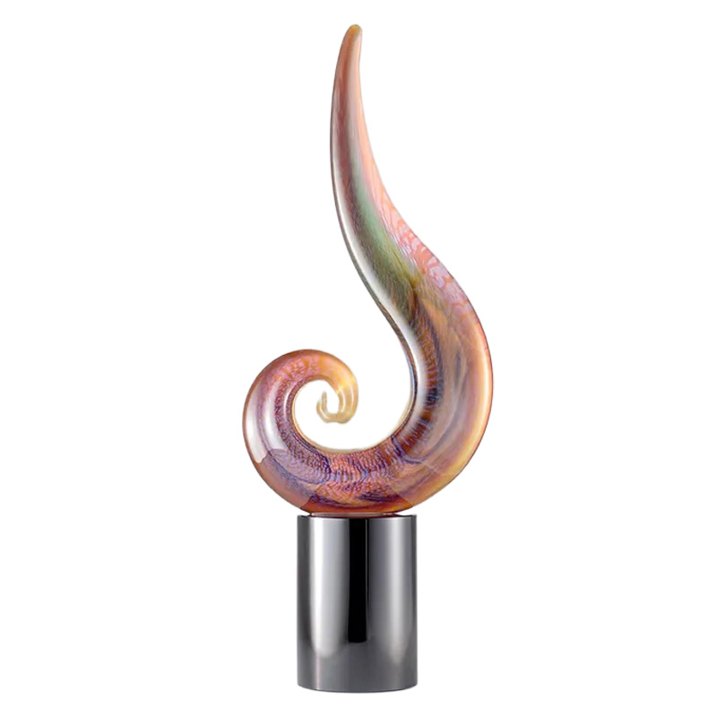 イタリア製 ザネッティ カルチェドーニオ 抽象スパイラル(黒円柱台座) Z19-G / Zanetti Murano