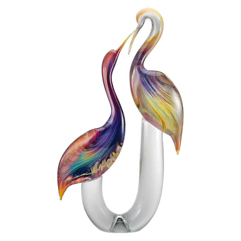 イタリア製 ザネッティ カルチェドーニオ サギ像ペア(クリスタル筒台座) Z958-G / Zanetti Murano