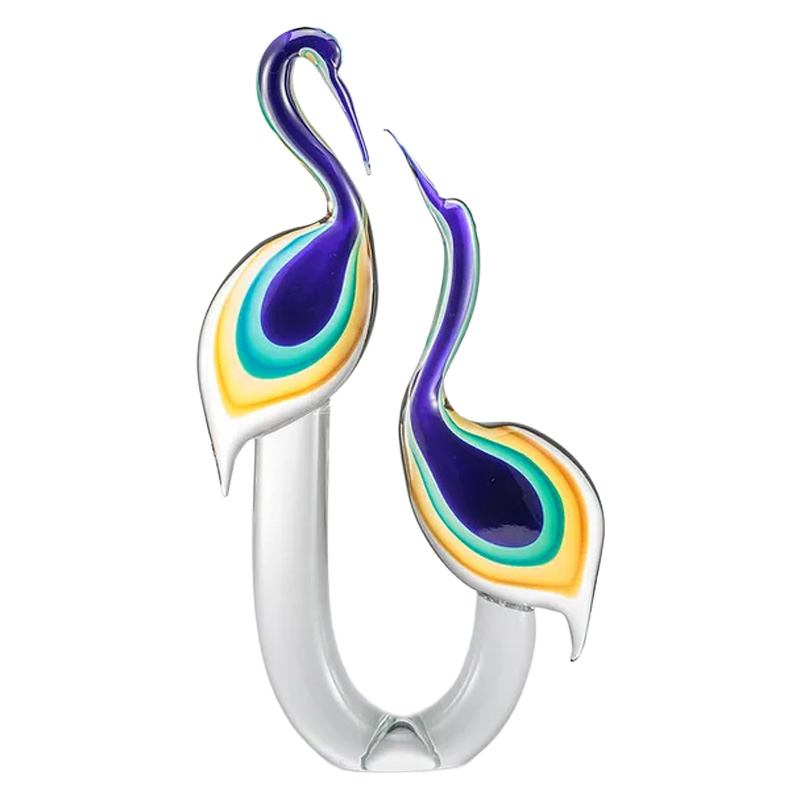 イタリア製 ザネッティ コバルトブルー吹きガラスサギ像(ペア/クリスタル台座) Z958 / Zanetti Murano