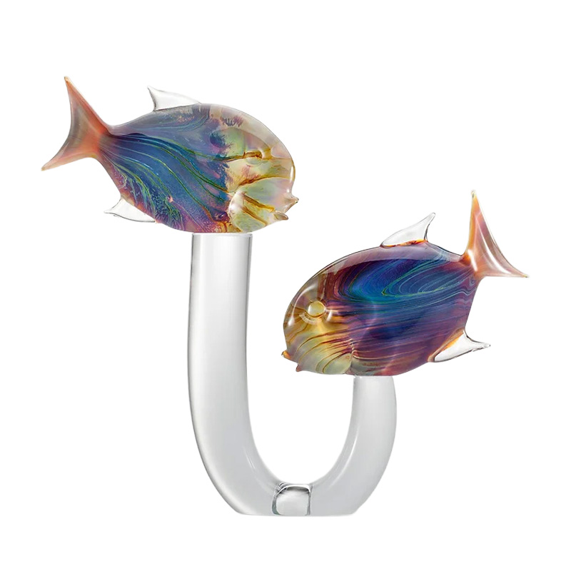 イタリア製 ザネッティ カルチェドーニオ 魚像ペア(クリスタル筒台座) Z959-G / Zanetti Murano