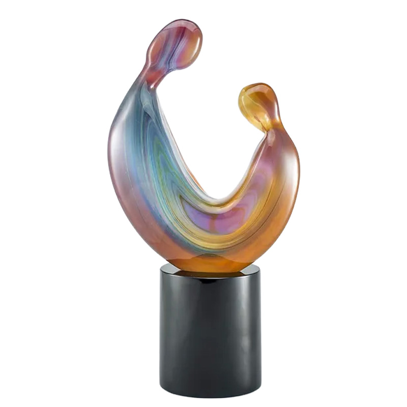 イタリア製 ザネッティ カルチェドーニオ 母子像(黒円柱台座) ZM10 / Zanetti Murano