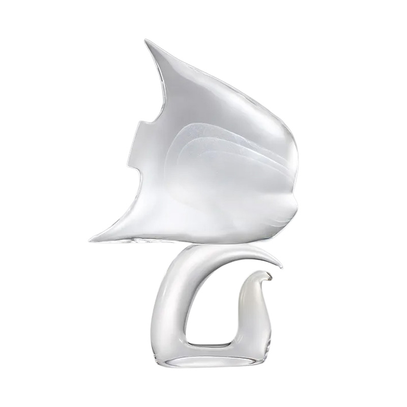 イタリア製 ザネッティ 抽象クリスタル吹きガラス魚像(台座付) ZM4018 / Zanetti Murano