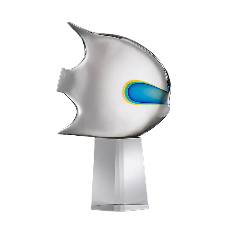 イタリア製 ザネッティ 抽象クリスタル ムーンフィッシュ(吹きガラス彩色/カット台座) ZM4019 / Zanetti Murano
