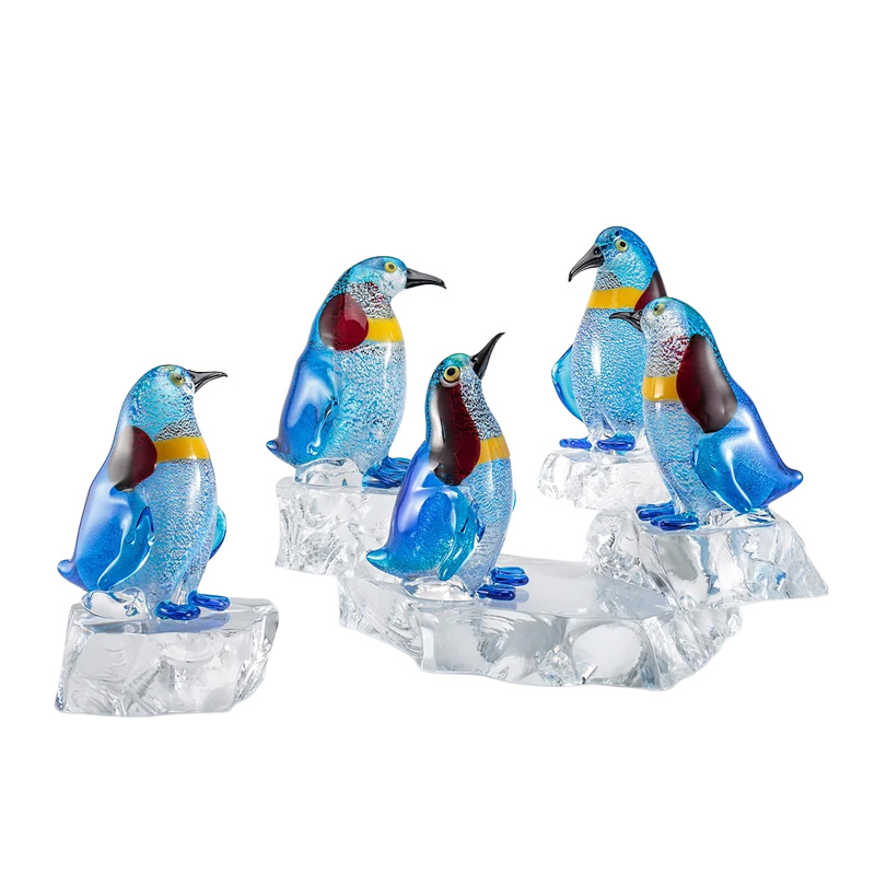 イタリア製 ザネッティ ペンギン５羽(氷ブロック台座) ZV1007 / Zanetti Murano