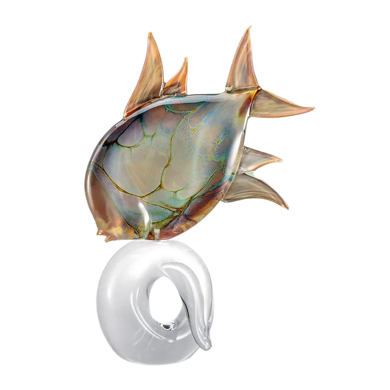 イタリア製 ザネッティ カルチェドーニオ 大型魚像(ねじりクリスタル台座) ZV1021-G / Zanetti Murano