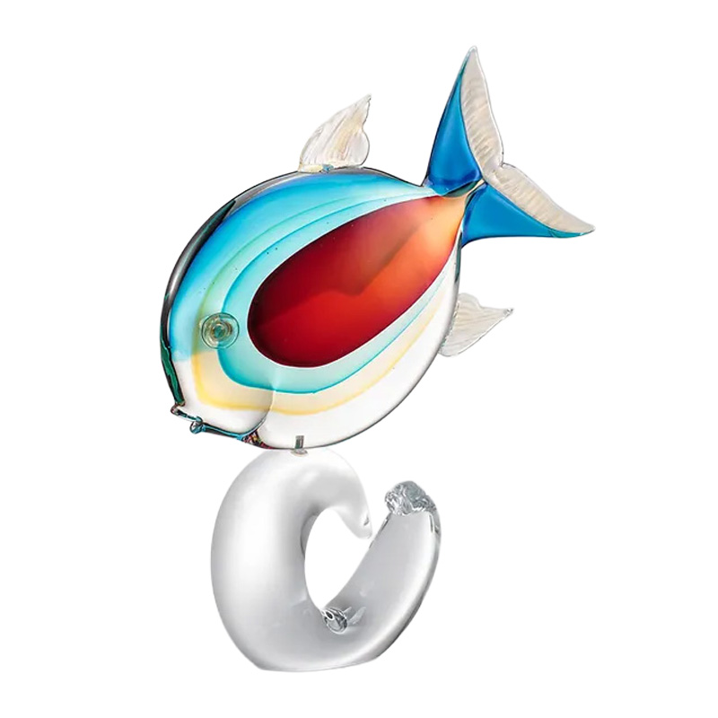 イタリア製 ザネッティ 吹きガラス彩色大型魚像(ねじりクリスタル台座) ZV1021 / Zanetti Murano