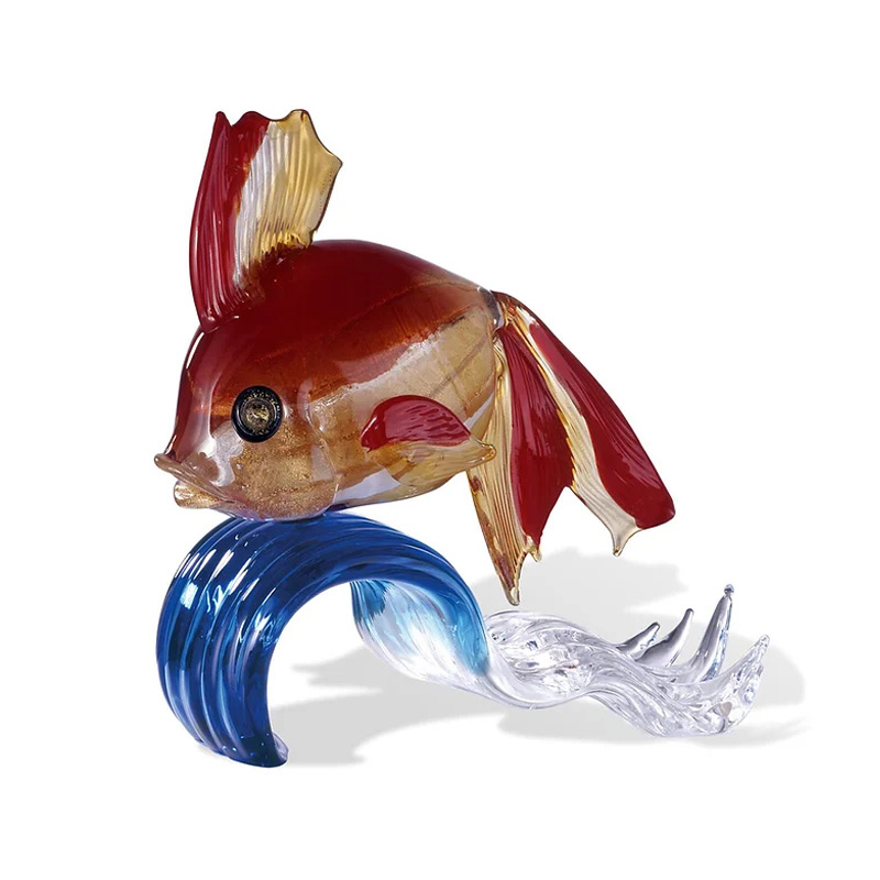 イタリア製 ザネッティ 金魚像(青波台座) ZV1024 / Zanetti Murano