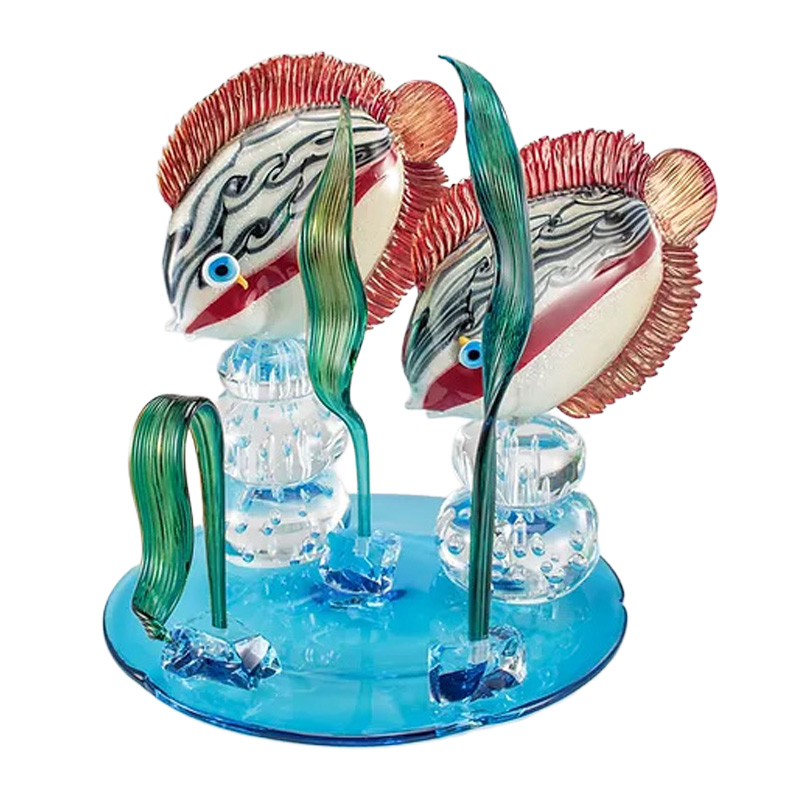 イタリア製 ザネッティ カラフル魚ペア(海藻付き/アクアマリン台座) ZV1100 / Zanetti Murano