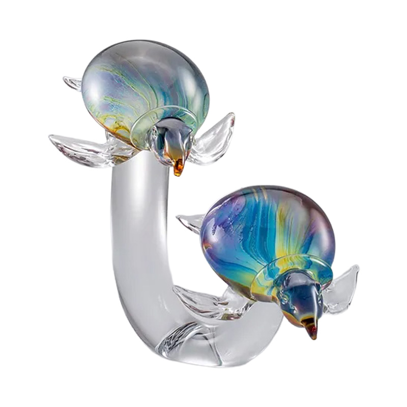 イタリア製 ザネッティ カルチェドーニオ ウミガメ(透明筒台座) ZV1109-G / Zanetti Murano