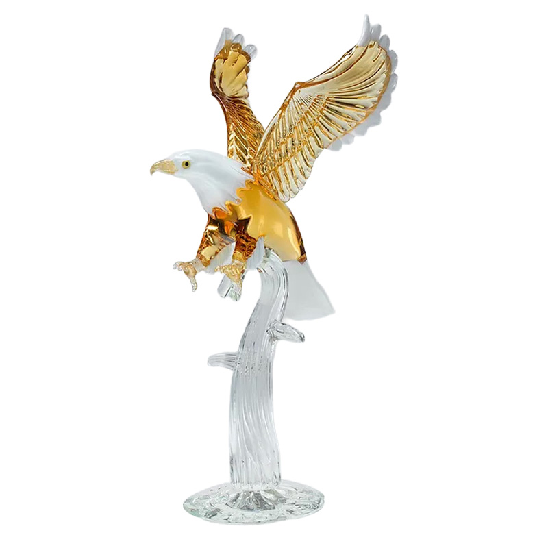 イタリア製 ザネッティ 琥珀色大型ワシ(翼広げ/クリスタル樹台座) ZV1177-AMB / Zanetti Murano