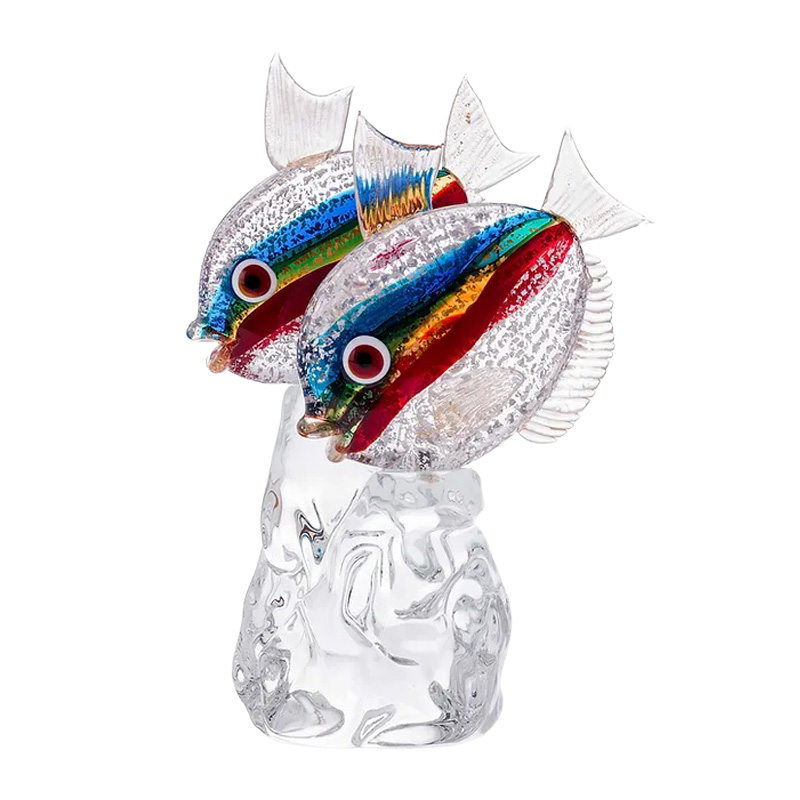 イタリア製 ザネッティ カラフル銀製ヒラメ像ペア(クリスタル台座) ZV1178 / Zanetti Murano