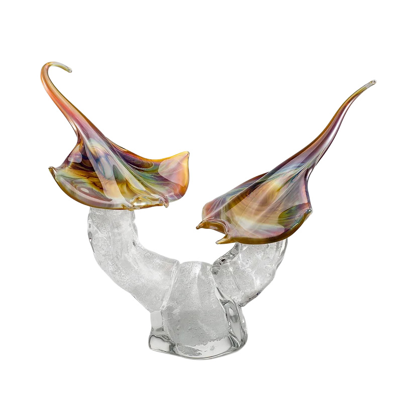 イタリア製 ザネッティ カルチェドーニオ エイ像ペア(大型/クリスタル台座) ZV1183-G / Zanetti Murano