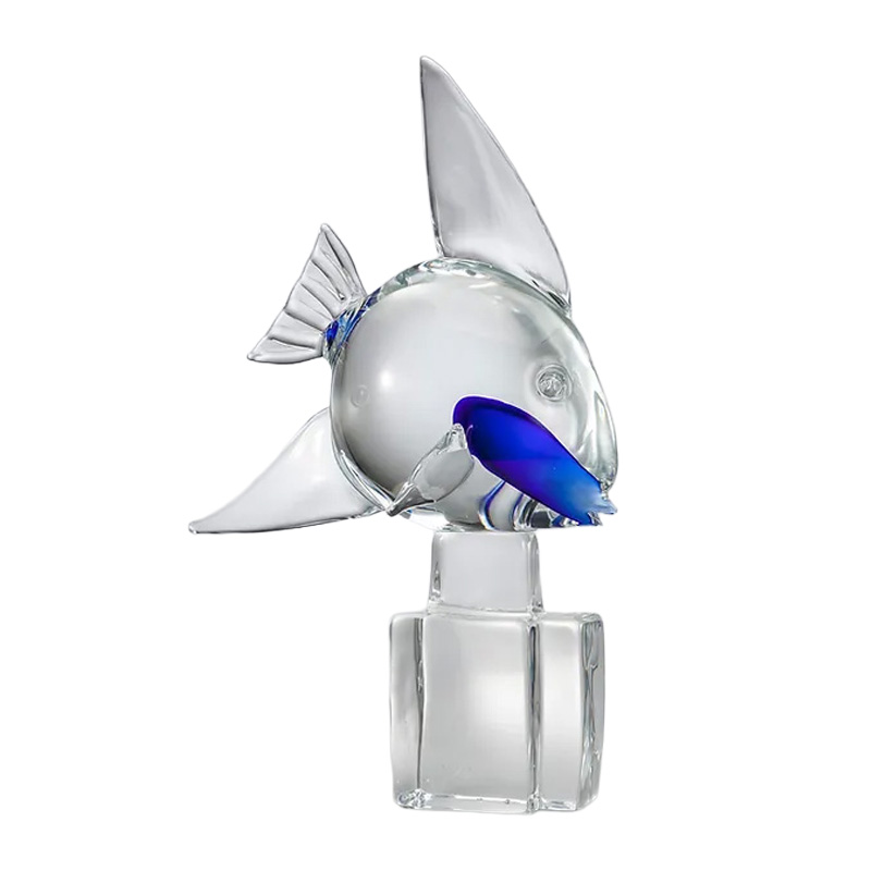 イタリア製 ザネッティ クリスタル ムーンフィッシュ(青中心/ブロック台座) ZV1186 / Zanetti Murano