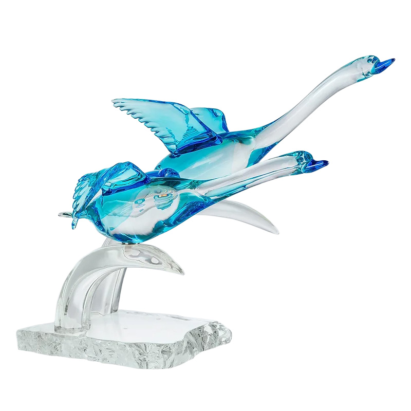イタリア製 ザネッティ アクアマリン色ガチョウ(飛翔/クリスタル台座) ZV1188-AQ / Zanetti Murano