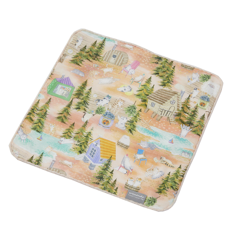 AMICA プリントタオルハンカチ 24×24cm ねこ森