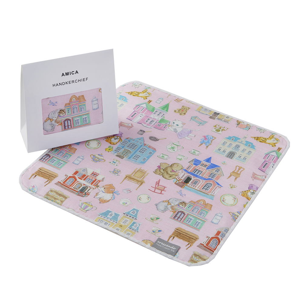 AMICA パッケージ入り プリントタオルハンカチ 24×24cm ドールハウス
