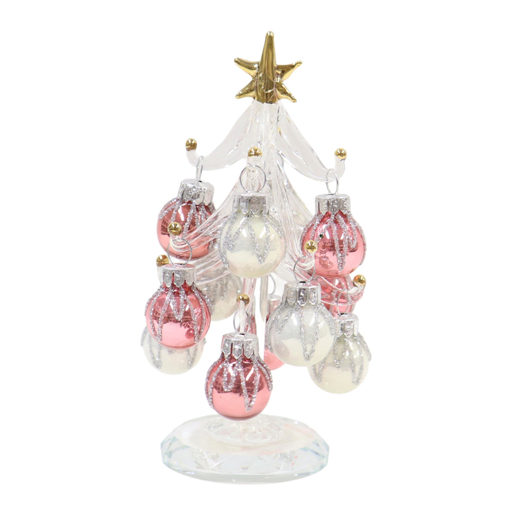 クリスマス ガラスツリー ピンク&ホワイト 高さ13cm