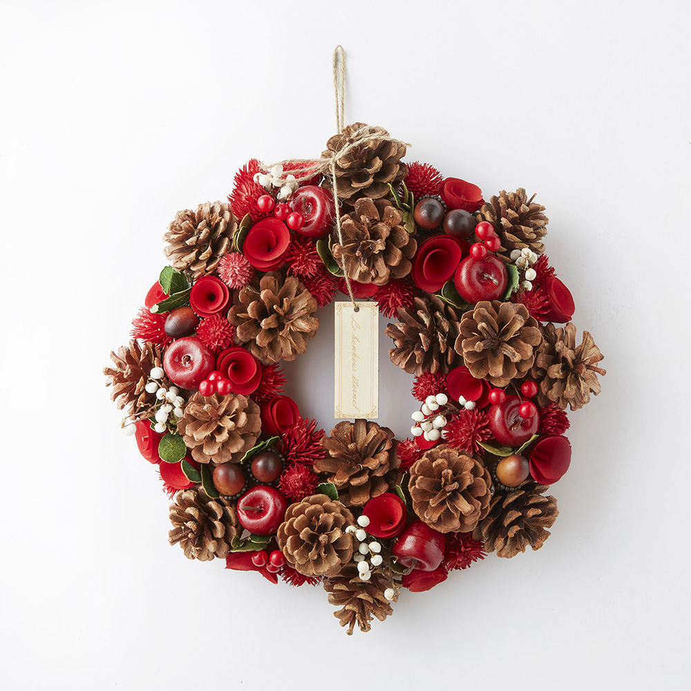 クリスマス リース レッドアップル&ホワイトベリー Mサイズ 直径32cm