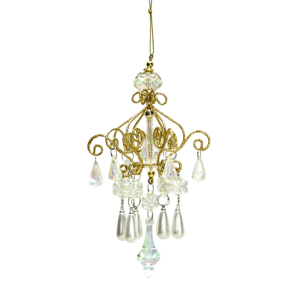 クリスマス  オーナメント シャンデリア パールミックスゴールド 高さ16cm / ハルモニア