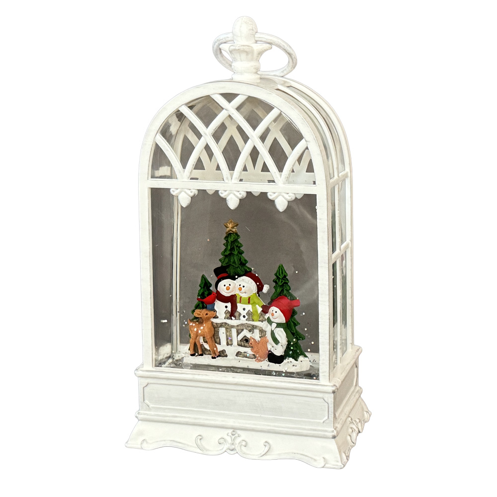 クリスマス スノーイング ライトランタン スノーマン ミュージック付き 高さ25.3cm