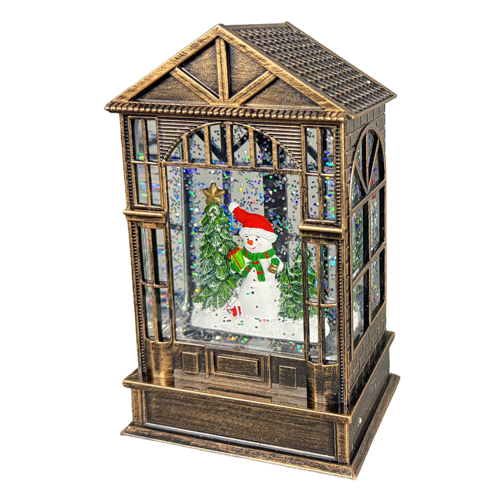クリスマス スノーイング ハウスライトスタンド スノーマン ミュージック付き 高さ16.3cm