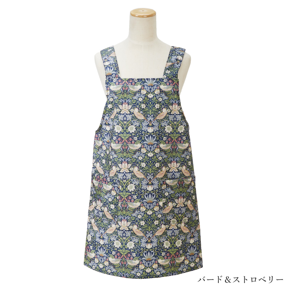 撥水ファブリック かぶりエプロン バード＆ストロベリー 73936