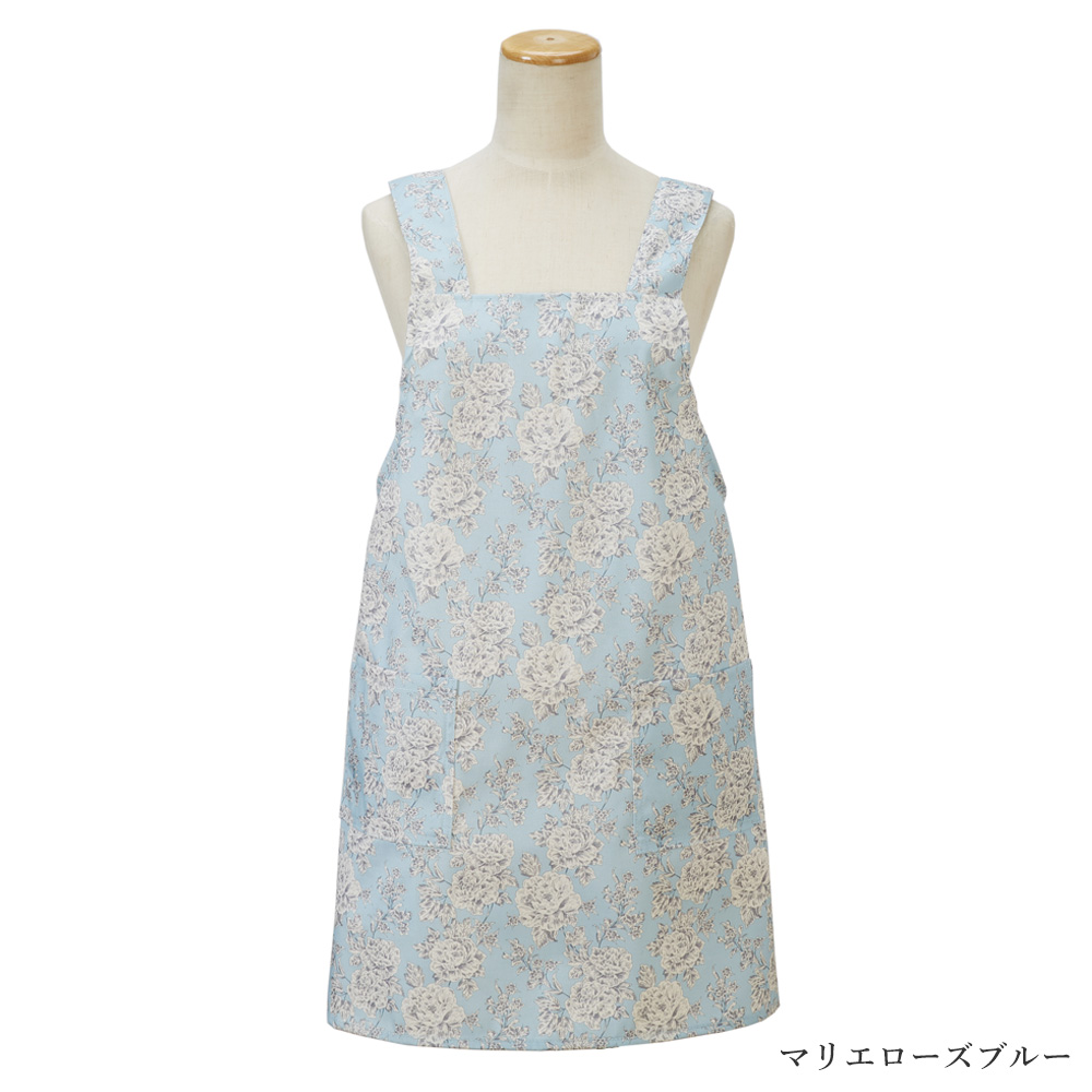撥水ファブリック かぶりエプロン マリエローズブルー 73938